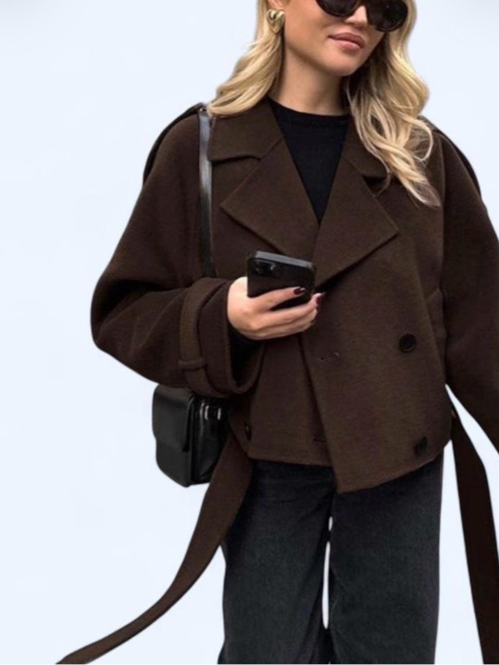Classic Cropped Brown Wool-Blend Short Coat